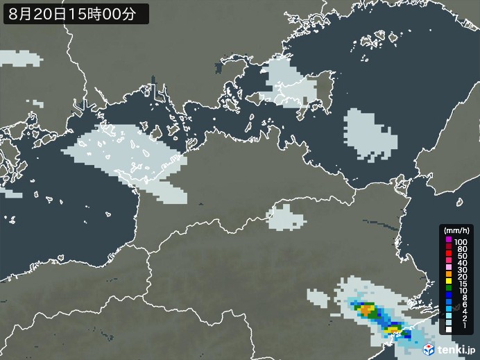 香川県の雨雲レーダー(2024年08月20日)