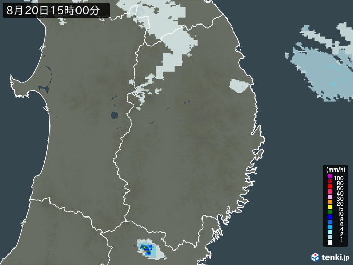 岩手県の雨雲レーダー(2024年08月20日)