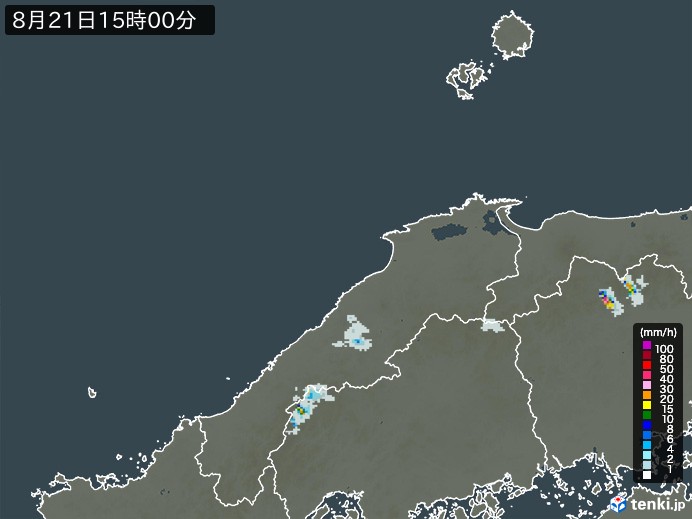 島根県の雨雲レーダー(2024年08月21日)