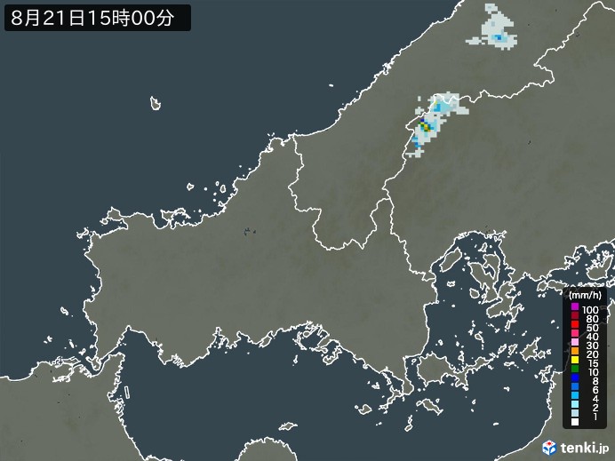 山口県の雨雲レーダー(2024年08月21日)