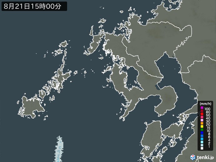 長崎県の雨雲レーダー(2024年08月21日)