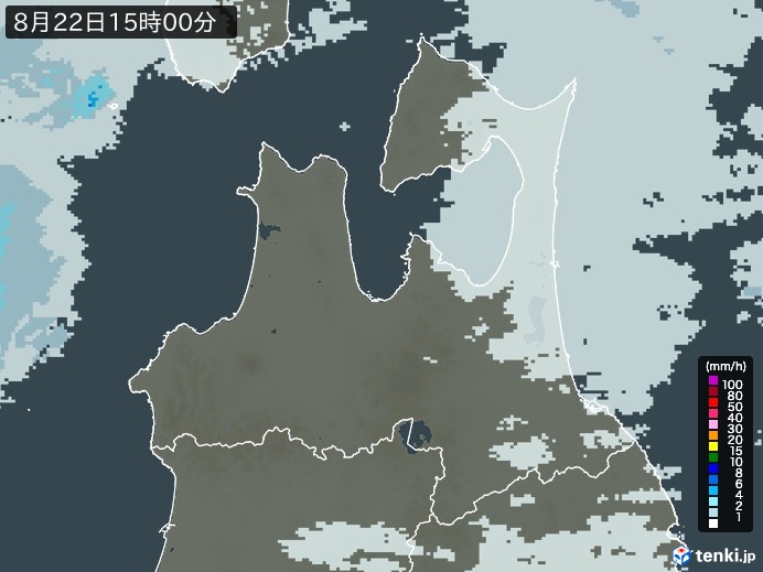 青森県の雨雲レーダー(2024年08月22日)