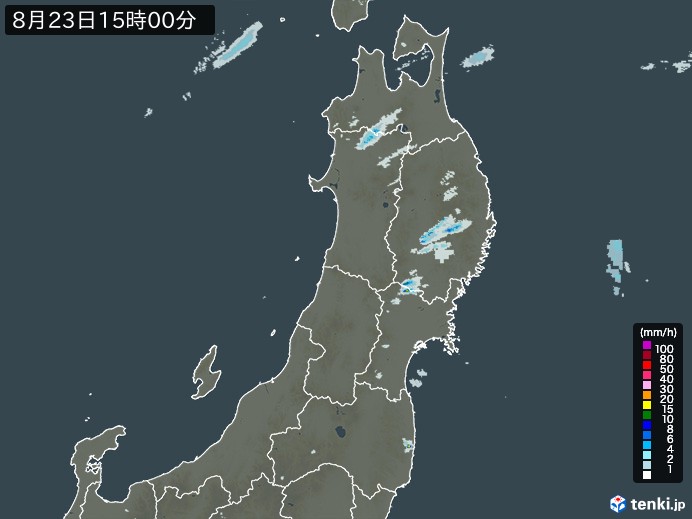 東北地方の雨雲レーダー(2024年08月23日)