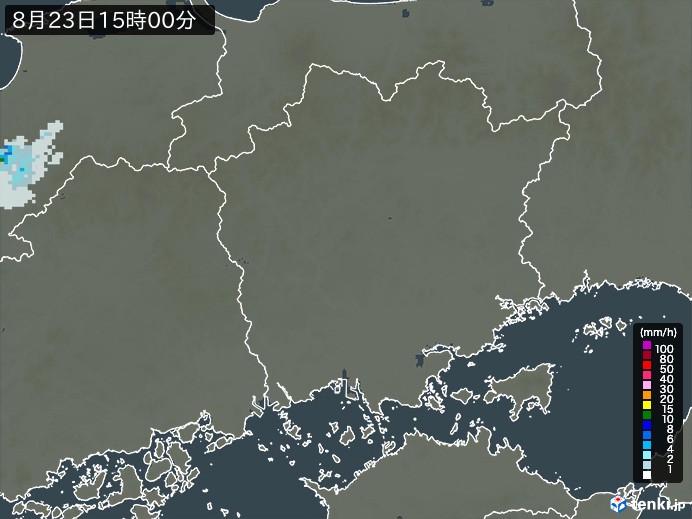 岡山県の雨雲レーダー(2024年08月23日)