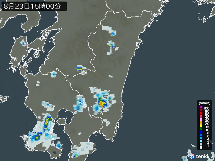 宮崎県の雨雲レーダー(2024年08月23日)