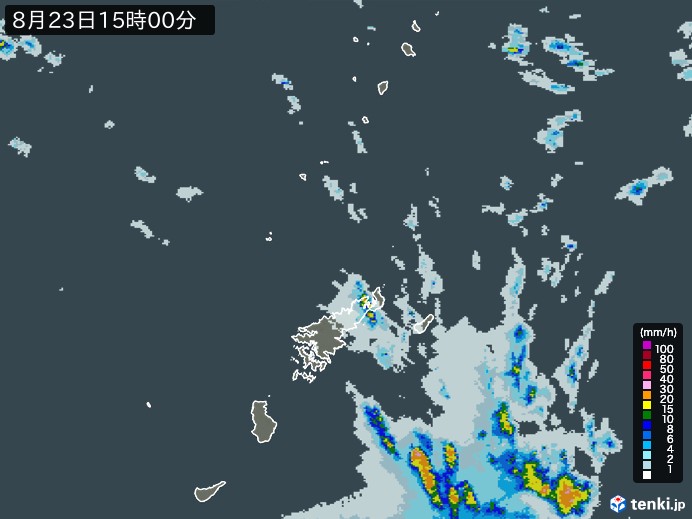 奄美諸島(鹿児島県)の雨雲レーダー(2024年08月23日)