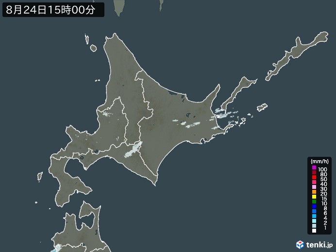 北海道地方の雨雲レーダー(2024年08月24日)