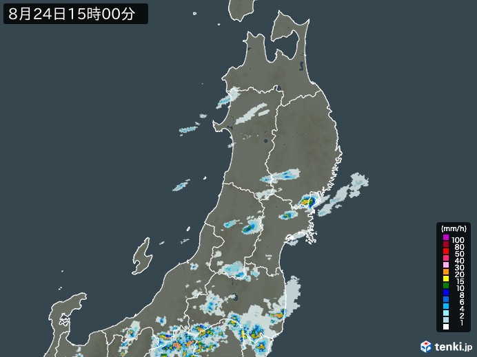 東北地方の雨雲レーダー(2024年08月24日)