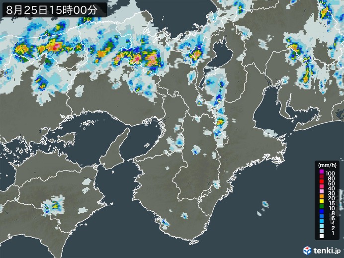 近畿地方の雨雲レーダー(2024年08月25日)