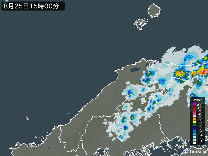 島根県の雨雲レーダー(2024年08月25日)