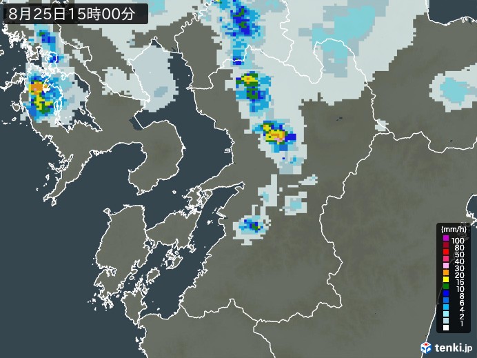熊本県の雨雲レーダー(2024年08月25日)