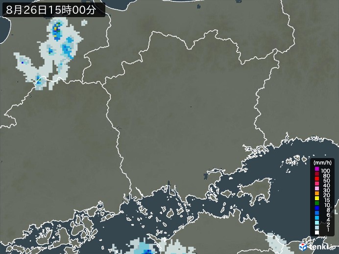 岡山県の雨雲レーダー(2024年08月26日)
