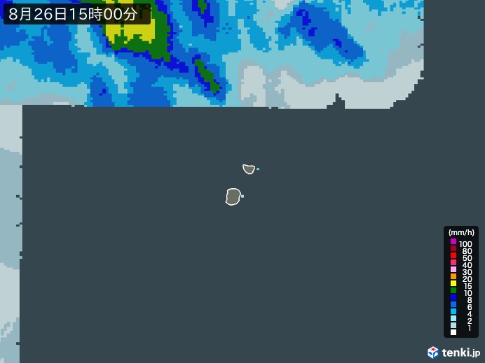 南大東島(沖縄県)の雨雲レーダー(2024年08月26日)