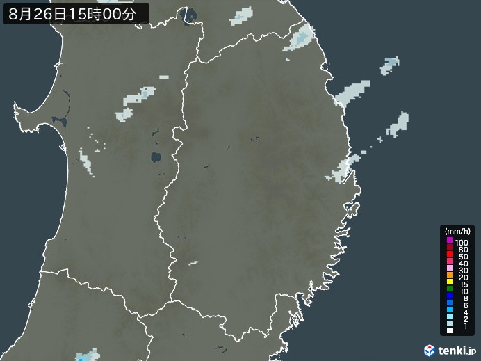 岩手県の雨雲レーダー(2024年08月26日)