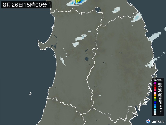 秋田県の雨雲レーダー(2024年08月26日)
