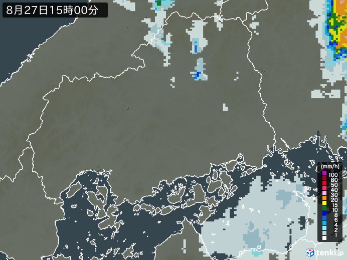 広島県の雨雲レーダー(2024年08月27日)