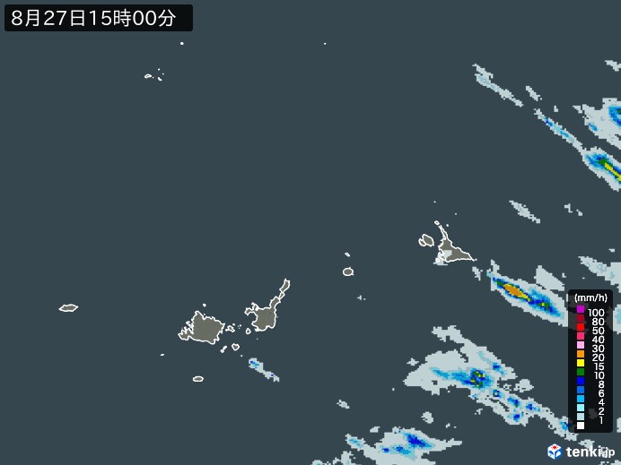 宮古・石垣・与那国(沖縄県)の雨雲レーダー(2024年08月27日)