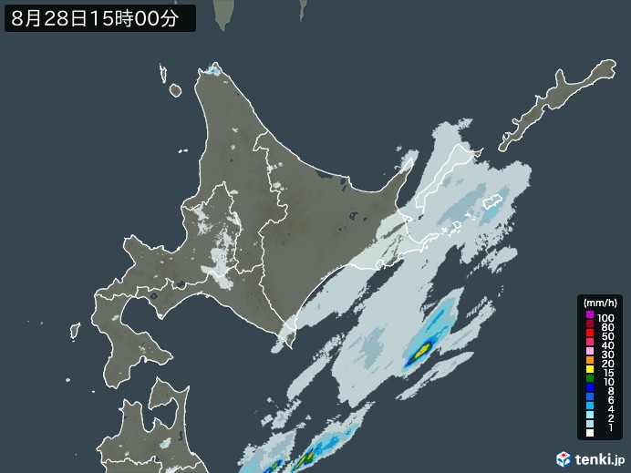 北海道地方の雨雲レーダー(2024年08月28日)