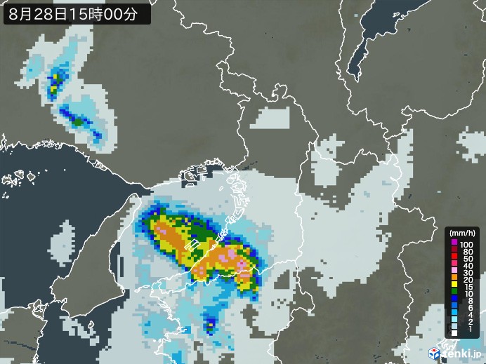 大阪府の雨雲レーダー(2024年08月28日)