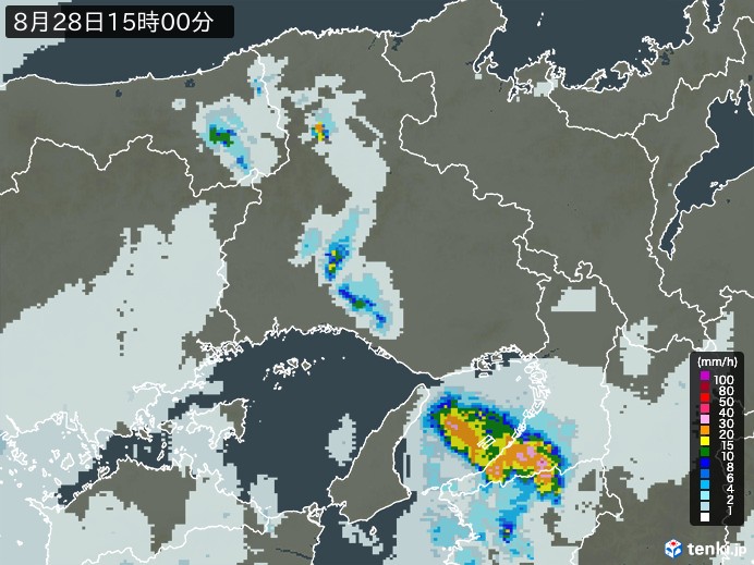兵庫県の雨雲レーダー(2024年08月28日)