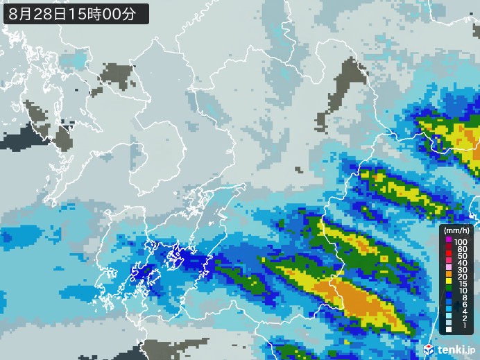 熊本県の雨雲レーダー(2024年08月28日)