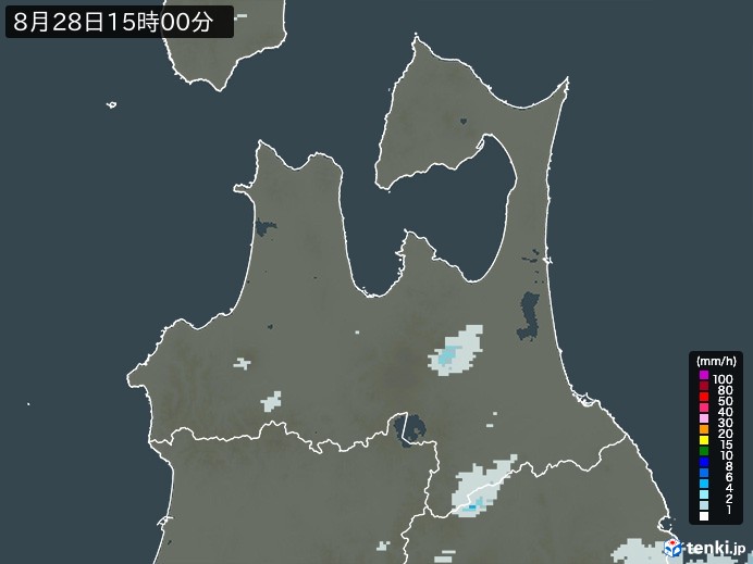 青森県の雨雲レーダー(2024年08月28日)