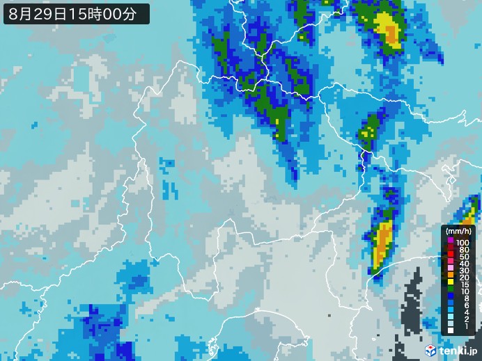 山梨県の雨雲レーダー(2024年08月29日)