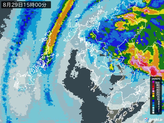 長崎県の雨雲レーダー(2024年08月29日)