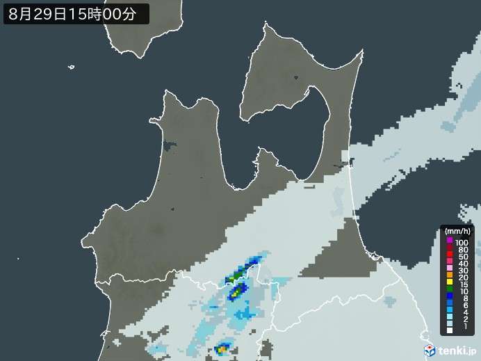 青森県の雨雲レーダー(2024年08月29日)