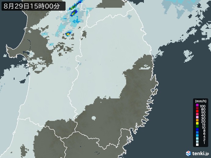 岩手県の雨雲レーダー(2024年08月29日)
