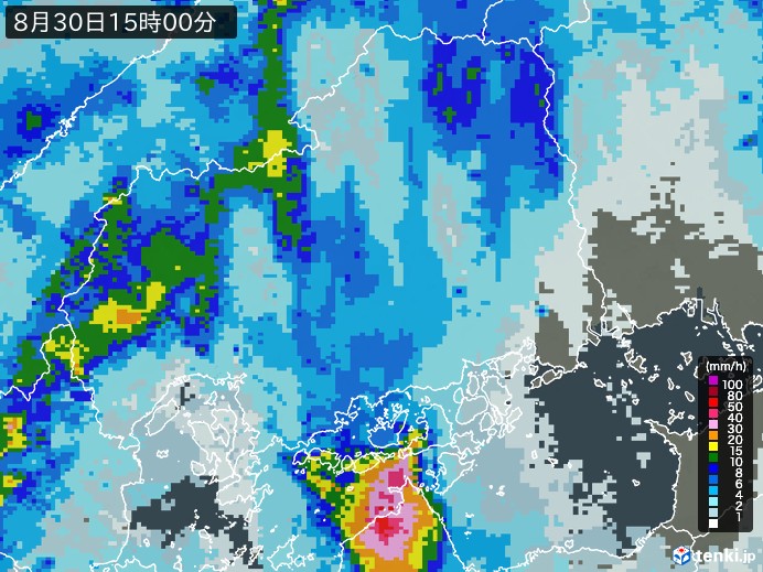 広島県の雨雲レーダー(2024年08月30日)