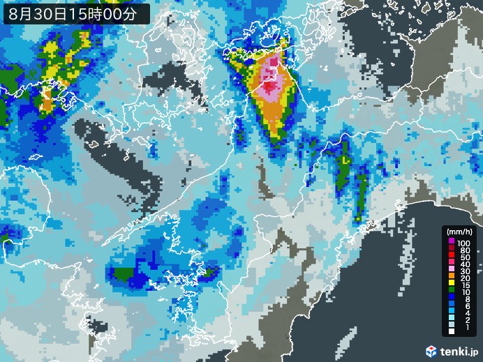 愛媛県の雨雲レーダー(2024年08月30日)