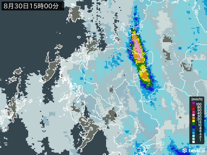 佐賀県の雨雲レーダー(2024年08月30日)