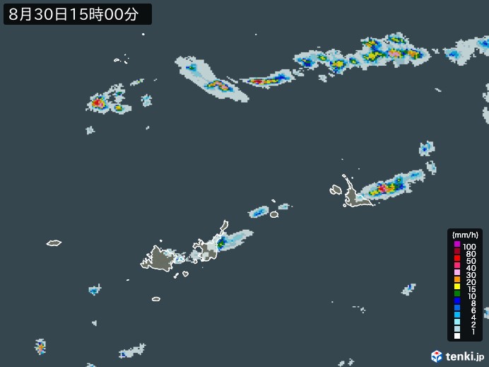 宮古・石垣・与那国(沖縄県)の雨雲レーダー(2024年08月30日)