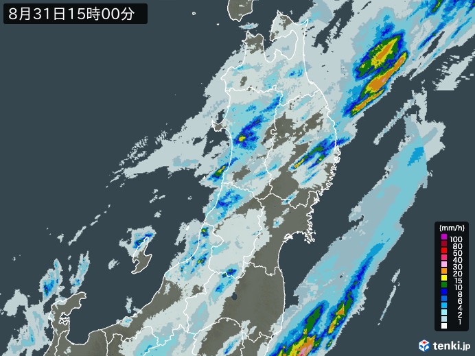東北地方の雨雲レーダー(2024年08月31日)