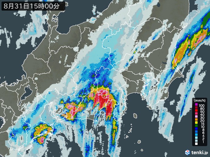 関東・甲信地方の雨雲レーダー(2024年08月31日)