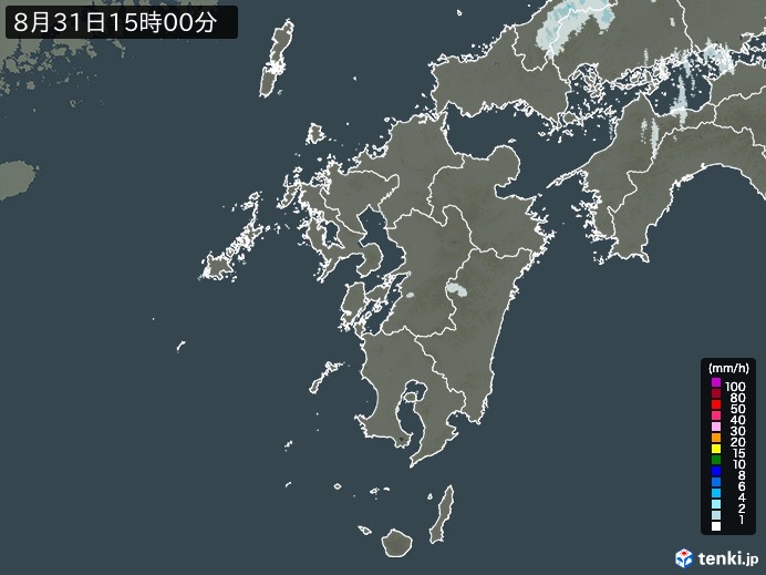 九州地方の雨雲レーダー(2024年08月31日)