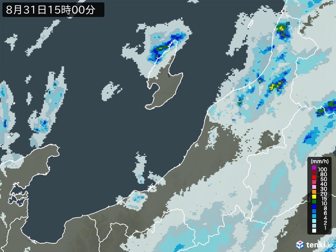 新潟県の雨雲レーダー(2024年08月31日)