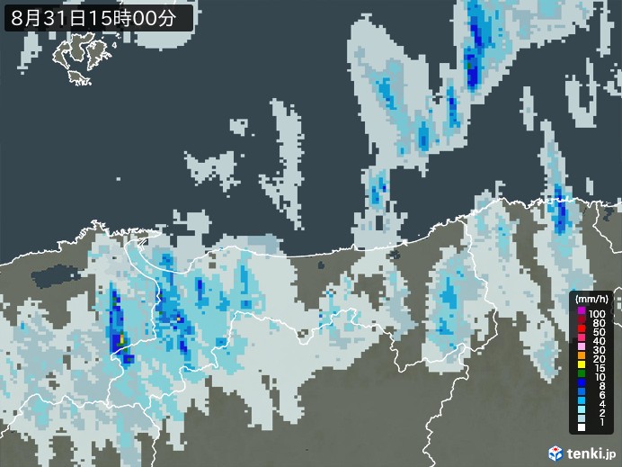鳥取県の雨雲レーダー(2024年08月31日)