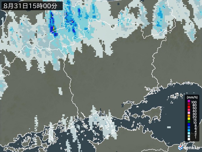 岡山県の雨雲レーダー(2024年08月31日)