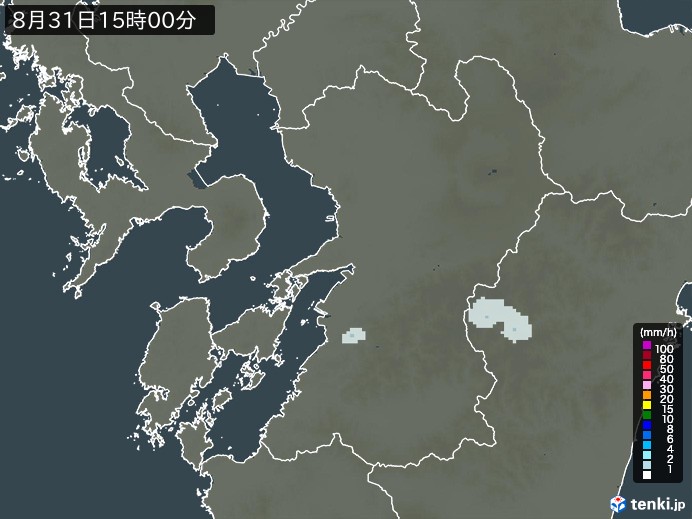 熊本県の雨雲レーダー(2024年08月31日)