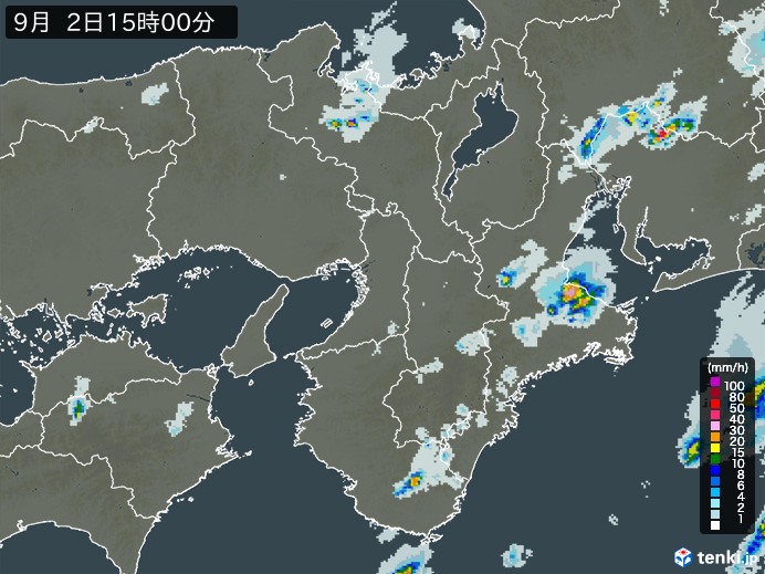 近畿地方の雨雲レーダー(2024年09月02日)