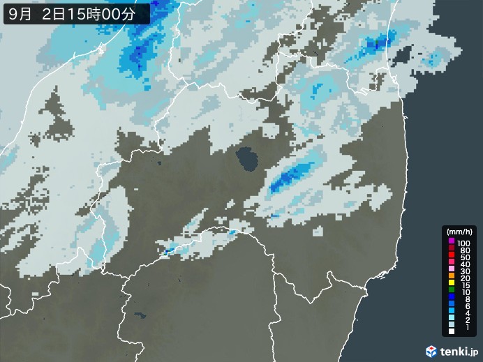 福島県の雨雲レーダー(2024年09月02日)