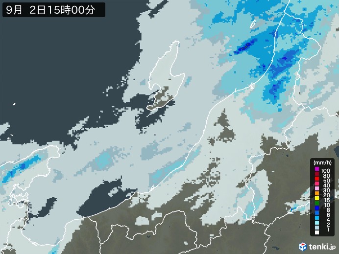 新潟県の雨雲レーダー(2024年09月02日)