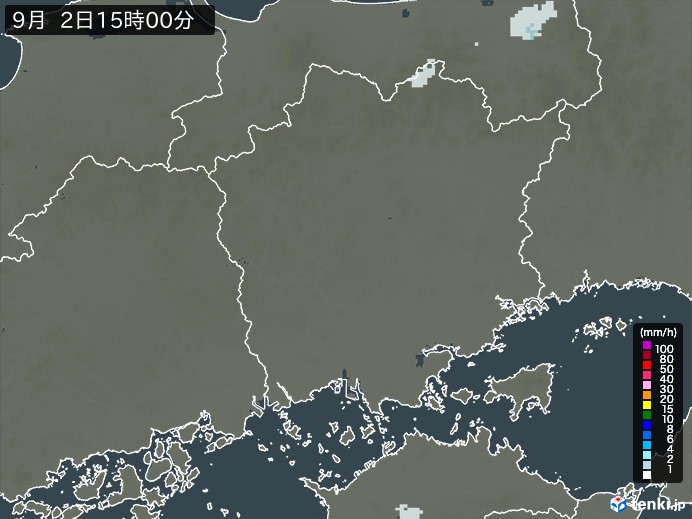 岡山県の雨雲レーダー(2024年09月02日)