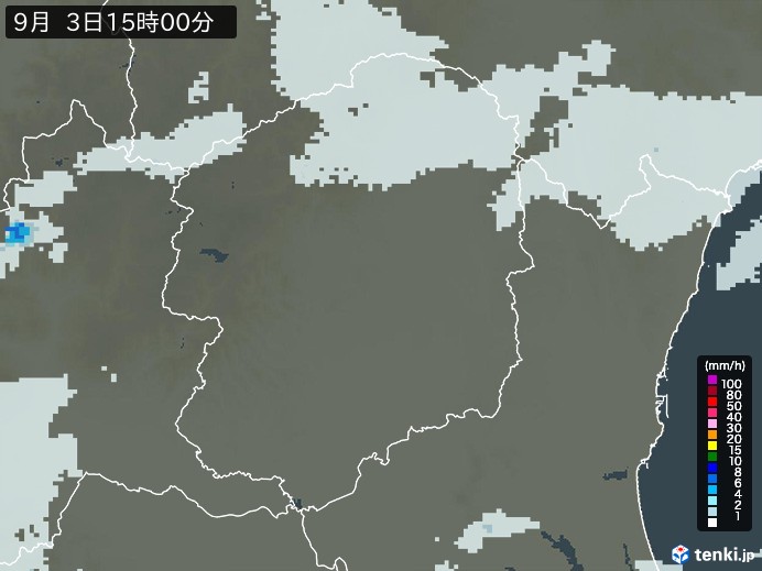 栃木県の雨雲レーダー(2024年09月03日)