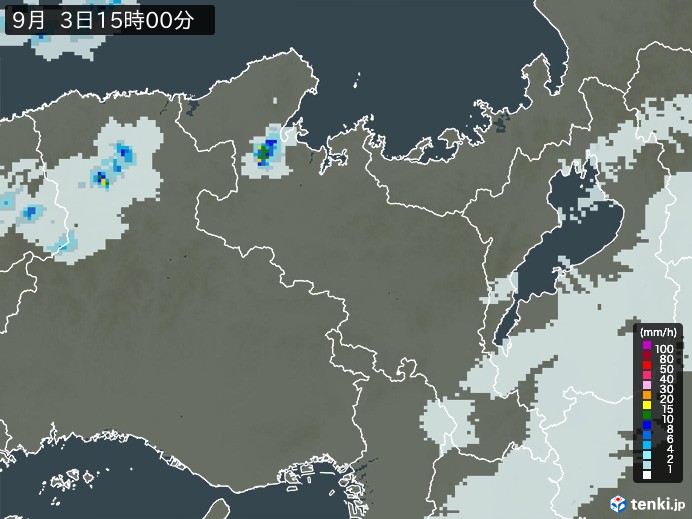 京都府の雨雲レーダー(2024年09月03日)