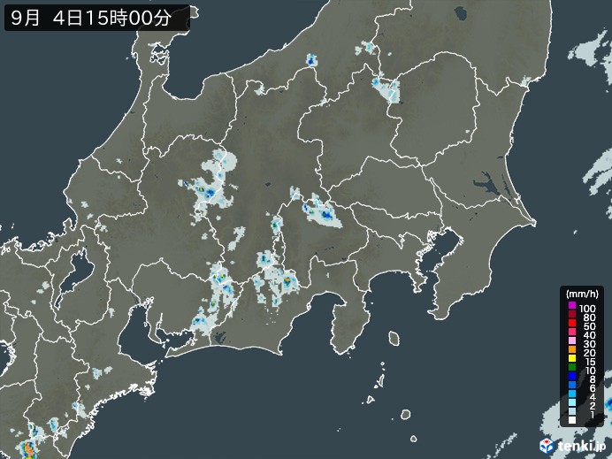 関東・甲信地方の雨雲レーダー(2024年09月04日)