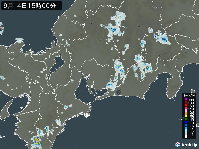 東海地方の雨雲レーダー(2024年09月04日)