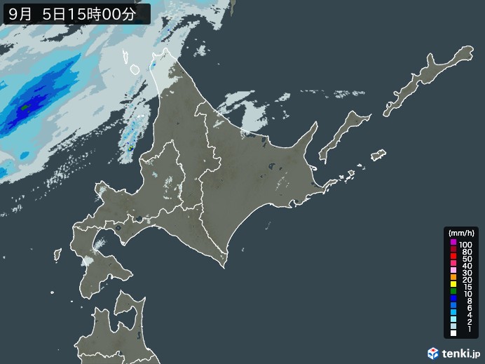 北海道地方の雨雲レーダー(2024年09月05日)